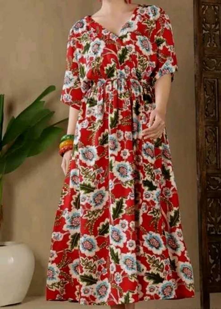 V-Neck Floral Print Midi Dress