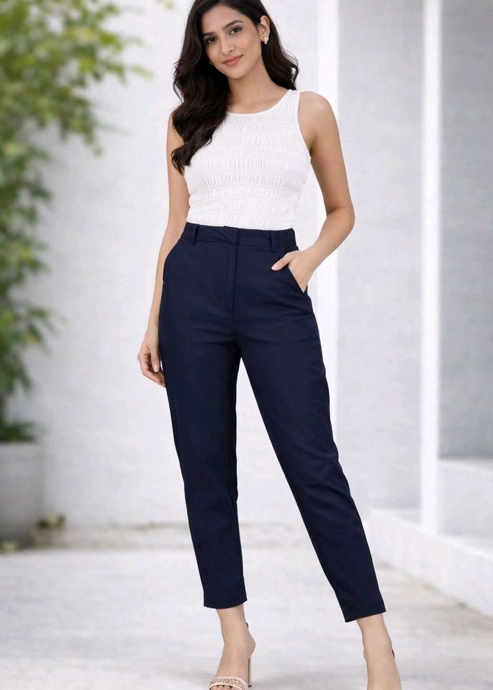 Classic Women Silm Fit Navy Trousers