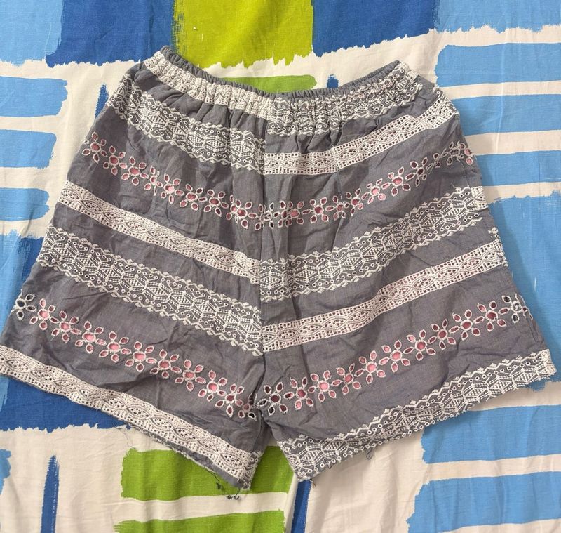 Embroidered Grey Shorts