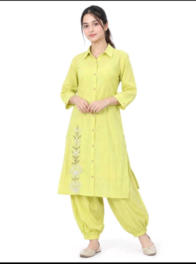 Lime Green Kurta &amp; Dhoti Pants Set