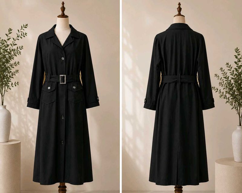 Classic Black Belted Trench Coat