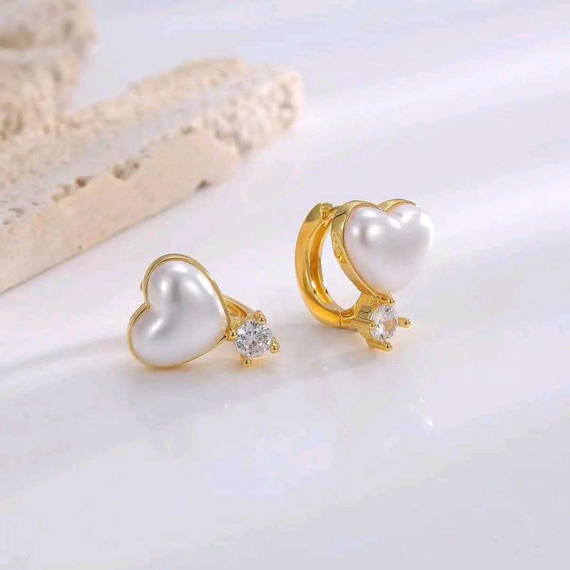 Heart Pearl &amp; Diamond Earrings