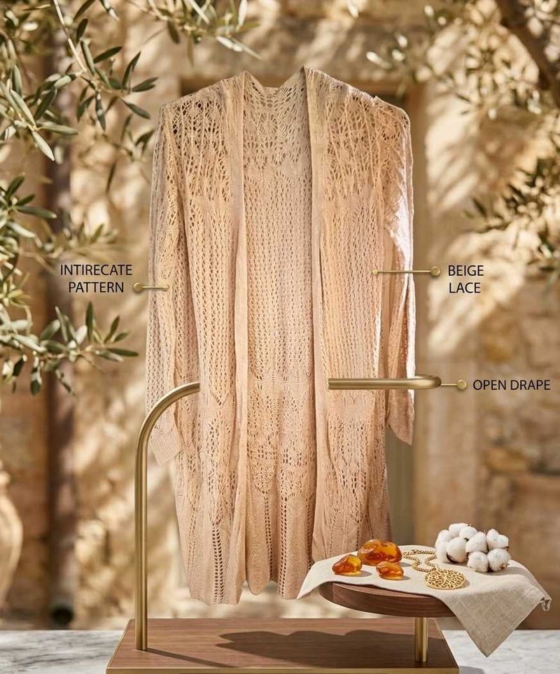 Beige Crochet Long Shrug / Cardigan Only