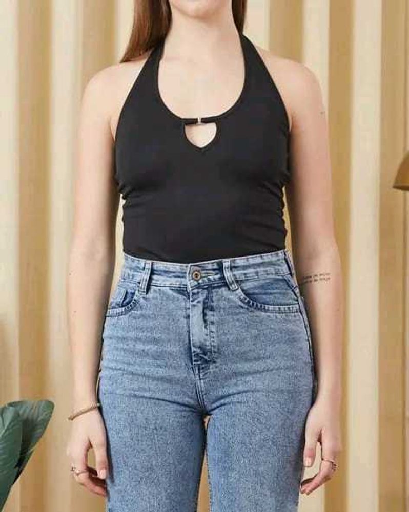 Shein Halter Neck Sleeveless Front Cut-Out Leotard
