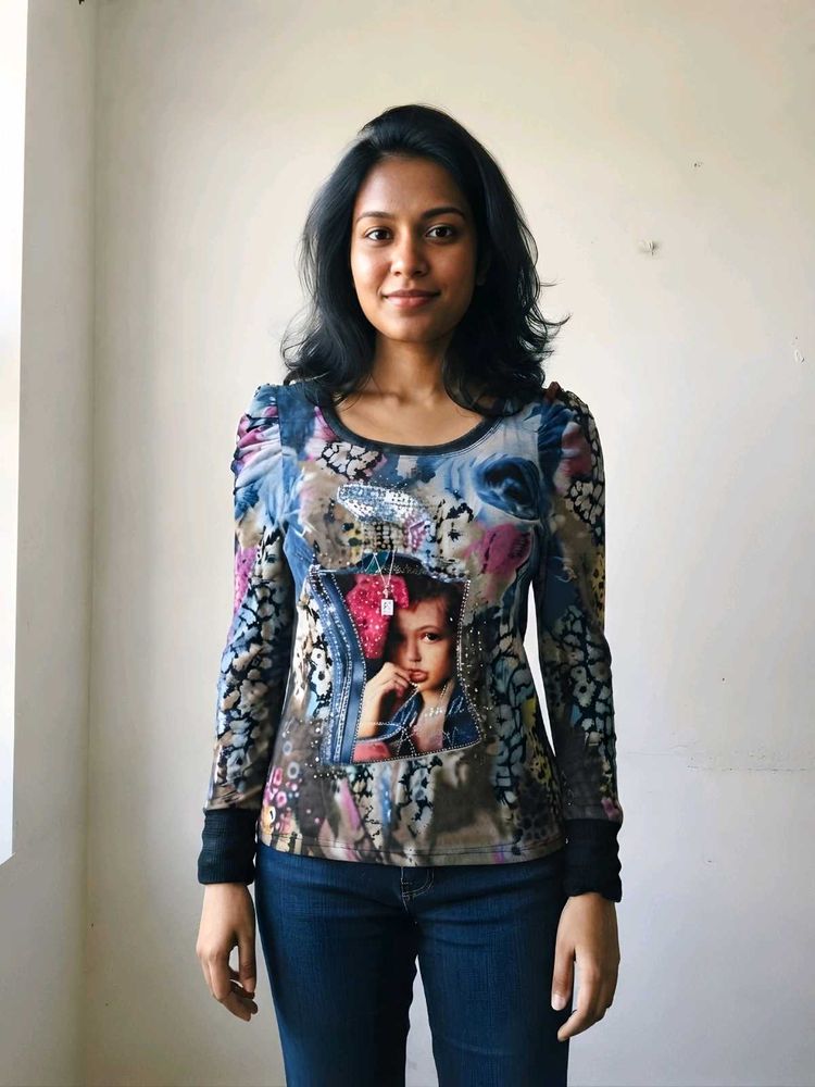 Unique Graphic Print Long Sleeve Top
