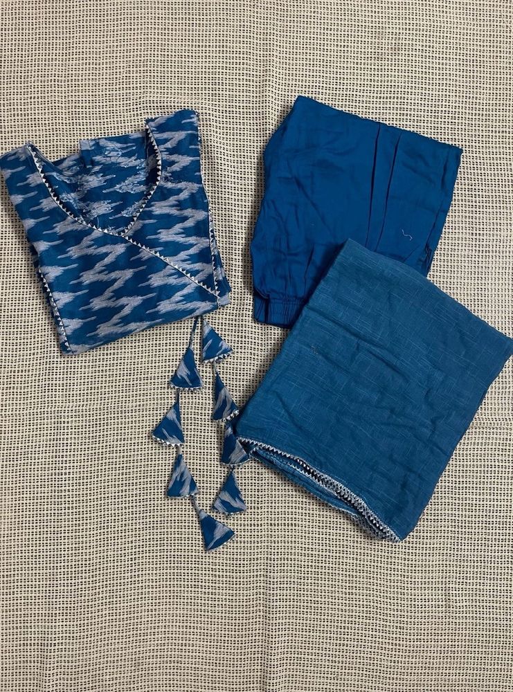 Blue Ikat Kurta Set with Tassels