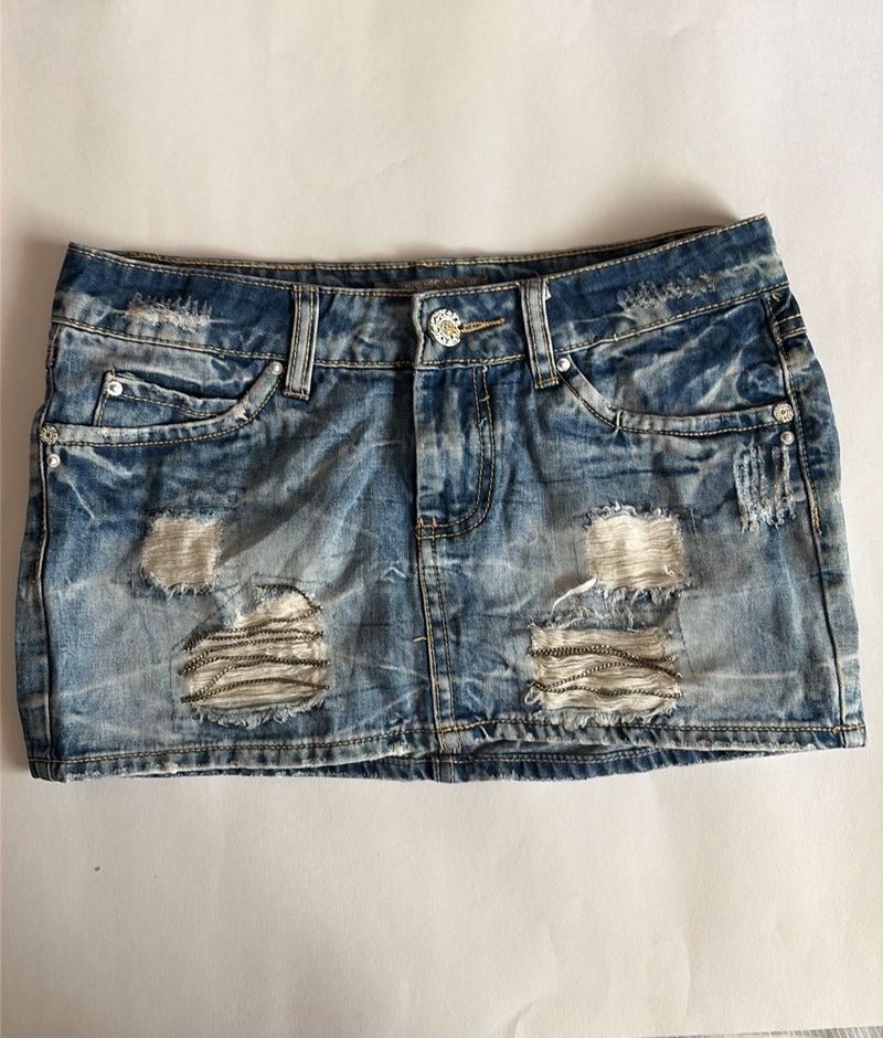 Y2k Distressed Denim Micro Mini Skirt