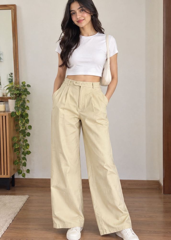 Cream Wide Leg Trousers