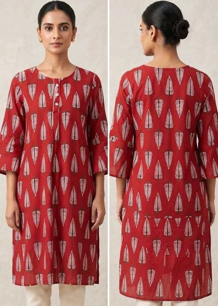 Red Leaf Print Kurta only 99 Rs