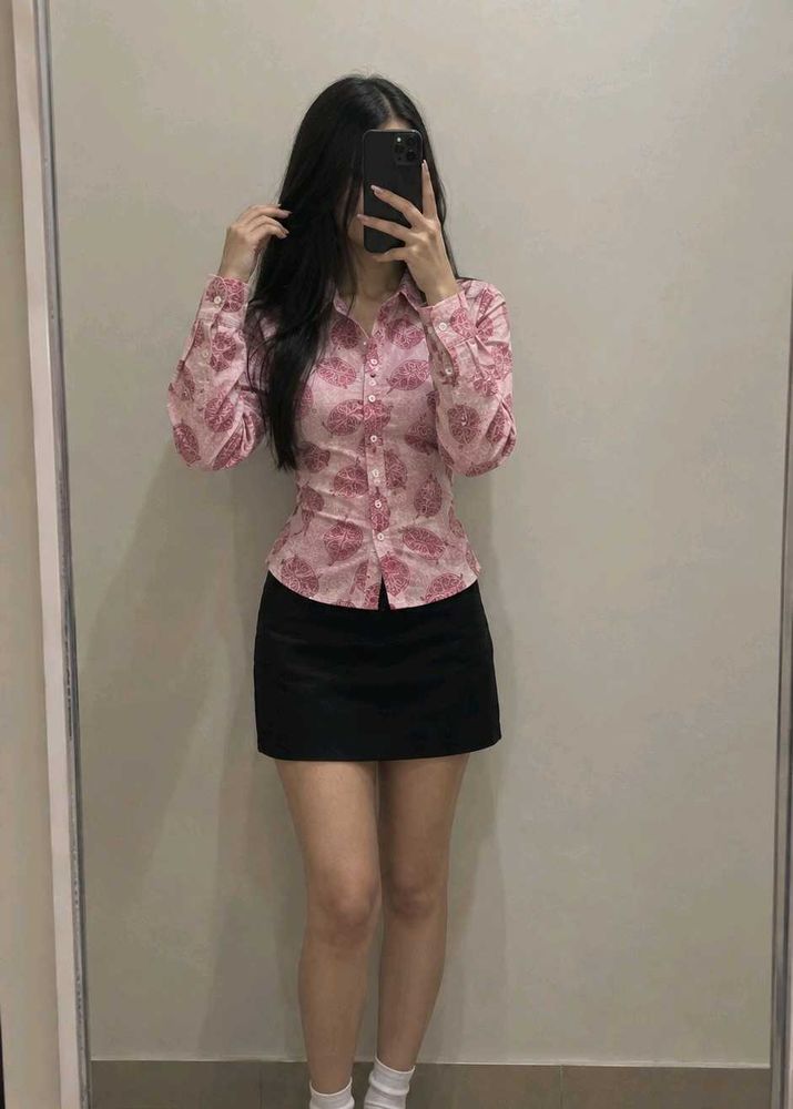 Cute Pink Floral Button-Up Shirt