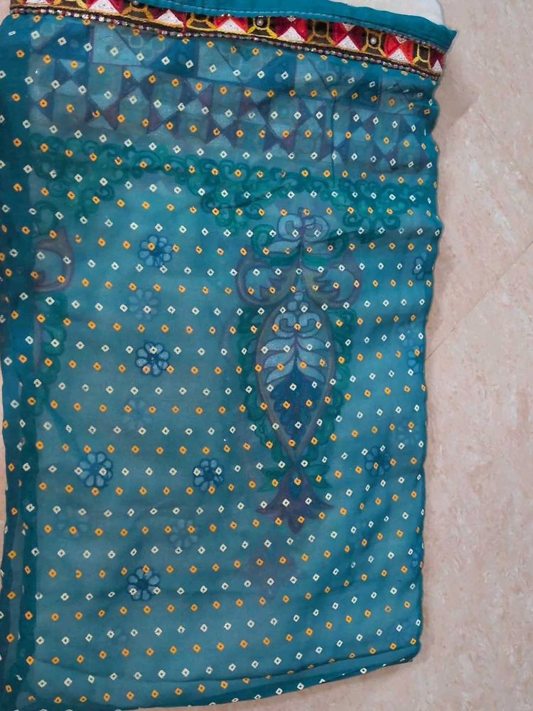 Teal Bandhani Saree