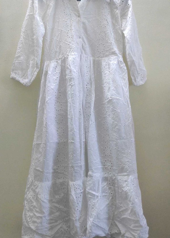 White Broderie Anglaise Midi Dress