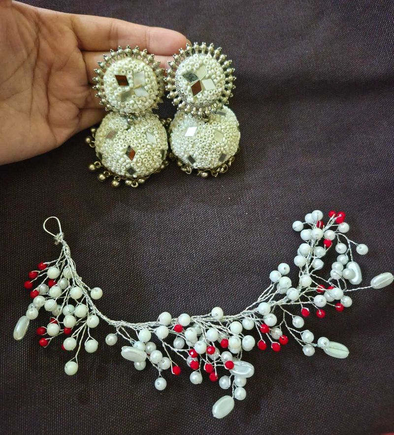 Exquisite Beaded Jhumka Earrings &amp; Hair Accessory