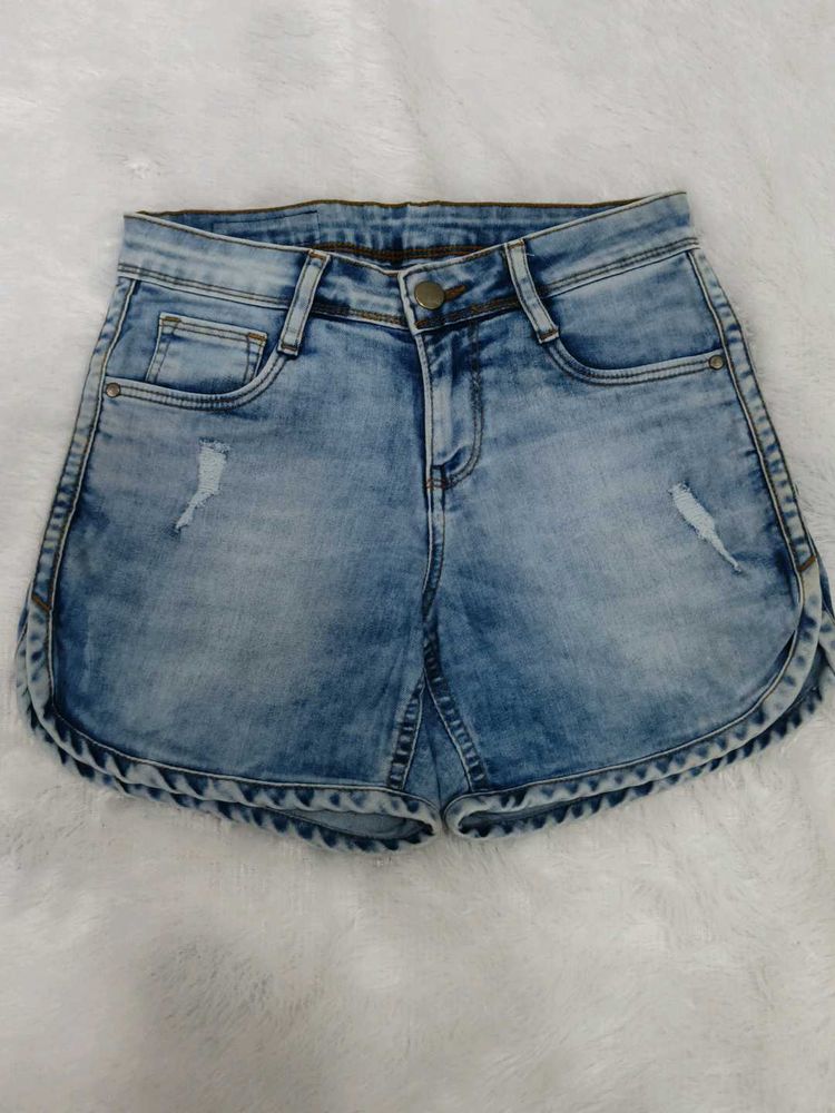 Distressed Light Wash Denim Shorts