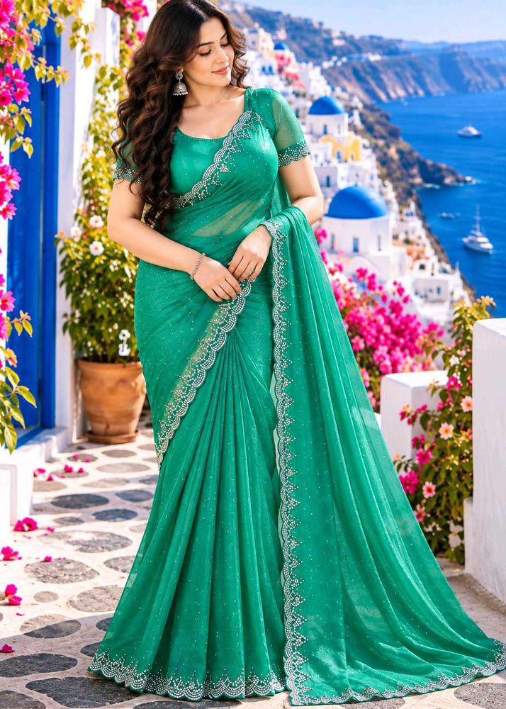 Stunning Sea Green Saree with Embellished Border