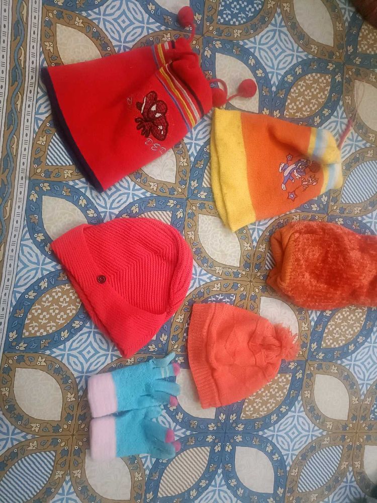 Combo Of 5 Winter Caps &amp; Gloves Pair For 2-4 Years