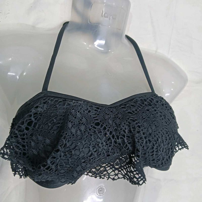 Black ,32,34 Crochet Ruffle Bikini Top