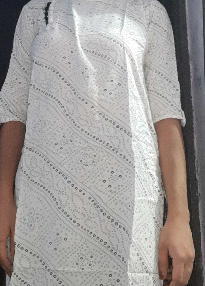White Bandhani Print Kurta