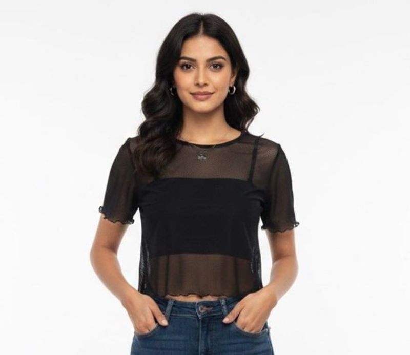 HOLLISTER Sheer Black Mesh Top
