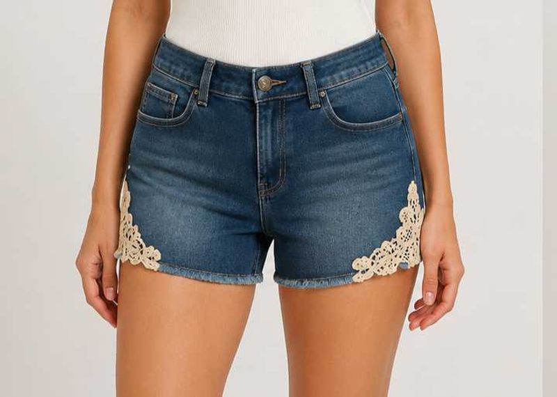 Stylish Denim Shorts with Lace Detail