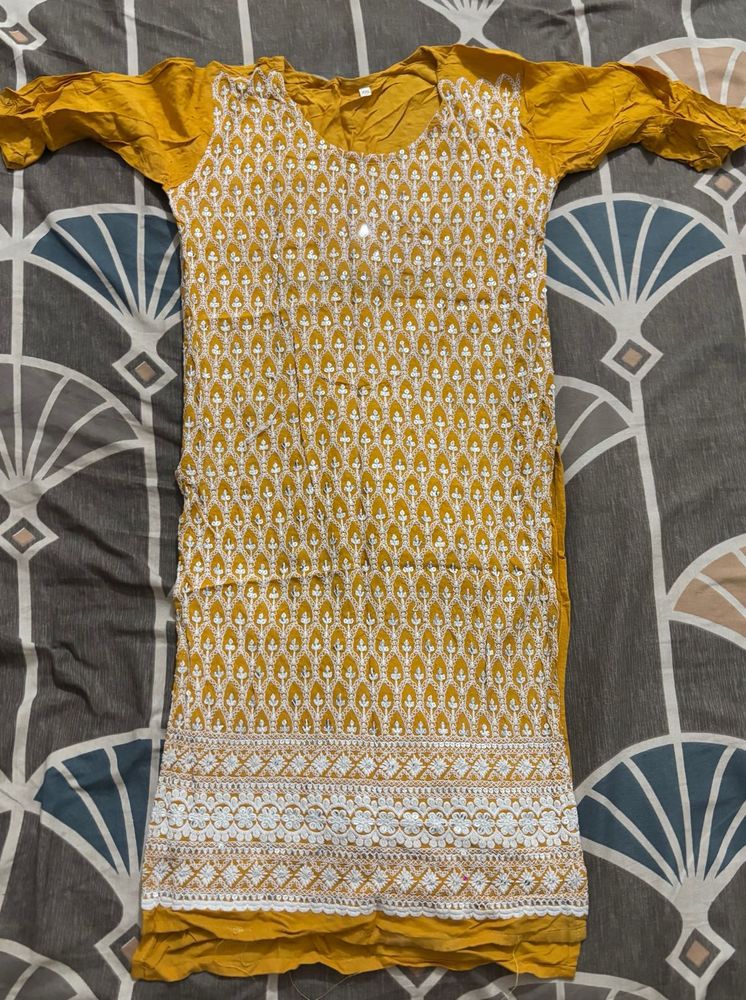 Yellow Kurta with White Print