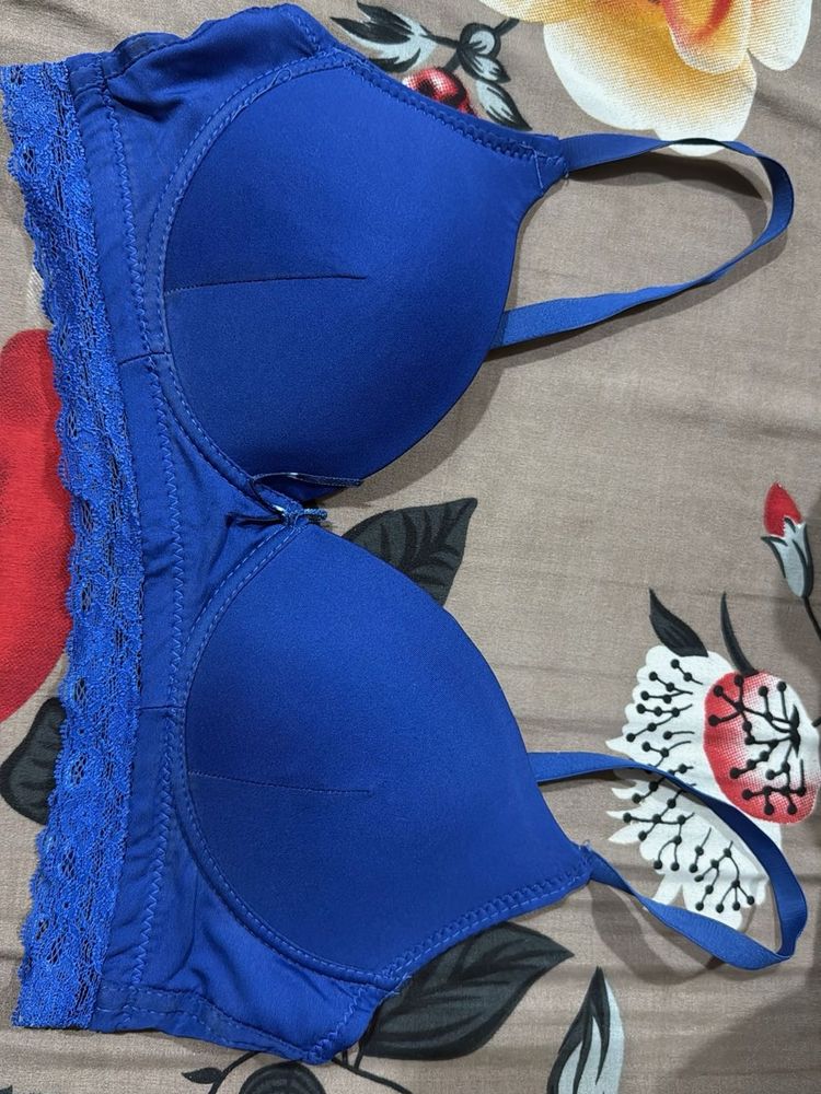 Comfortable Blue Lace Trim Bra