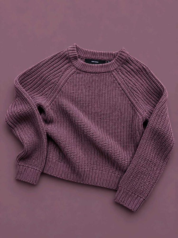 MAUVE CHUNKY RIBBED RAGLAN KNIT SWEATER