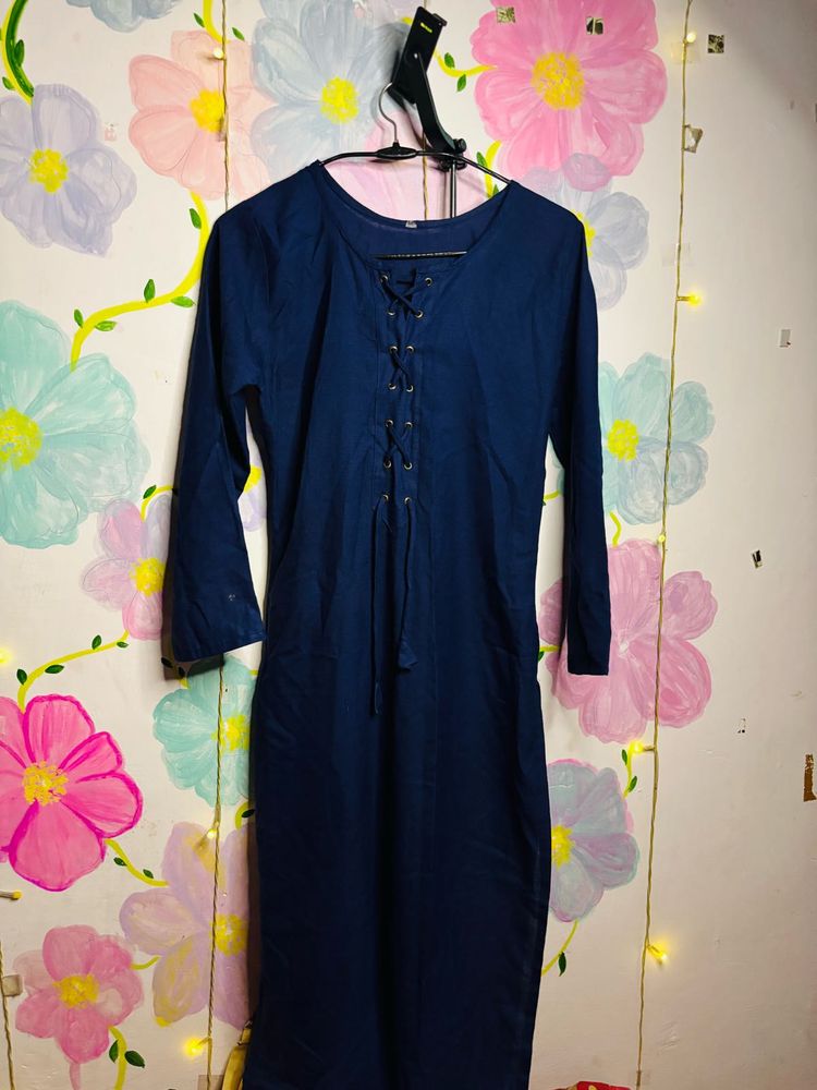 Navy Blue Lace-Up Dress