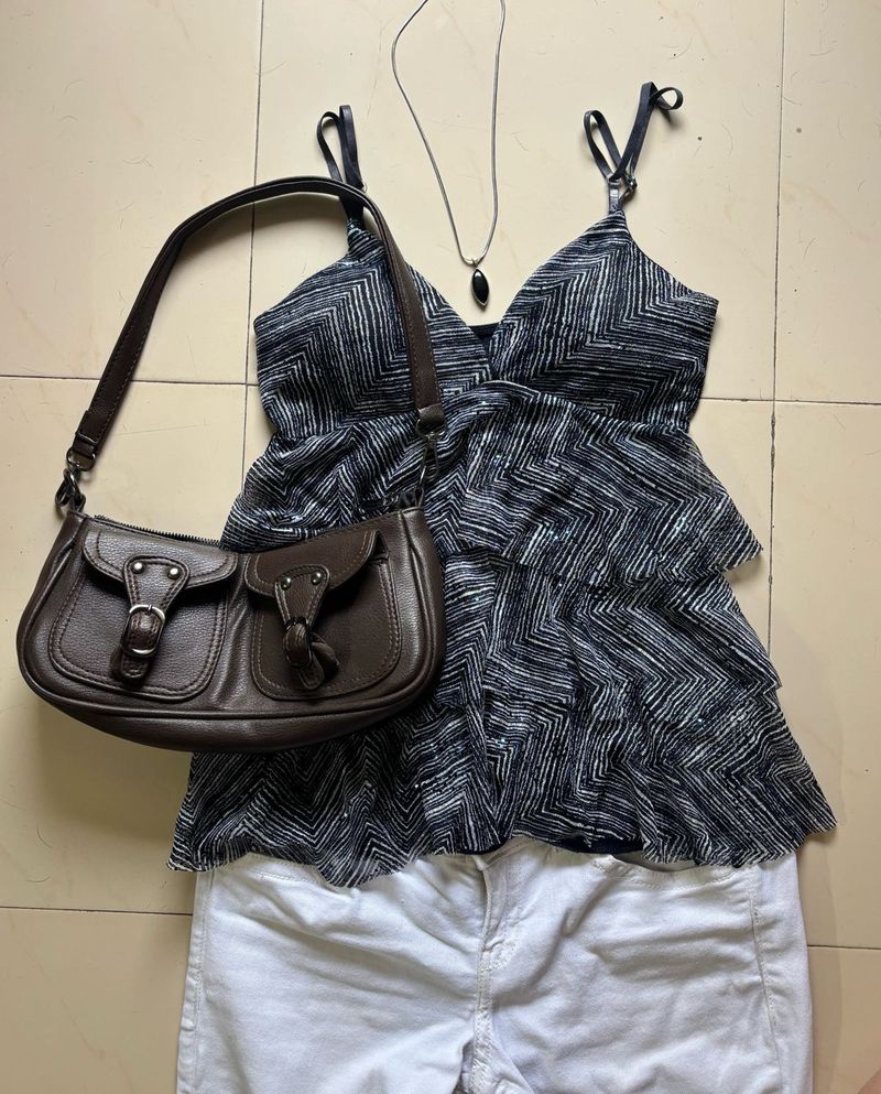 Y2K Geometric Chevron Tiered Cami Top