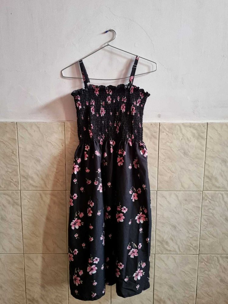 Black Floral Smocked Sundress