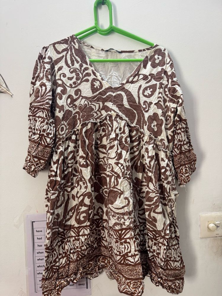 Boho Brown Floral Print Tunic Top