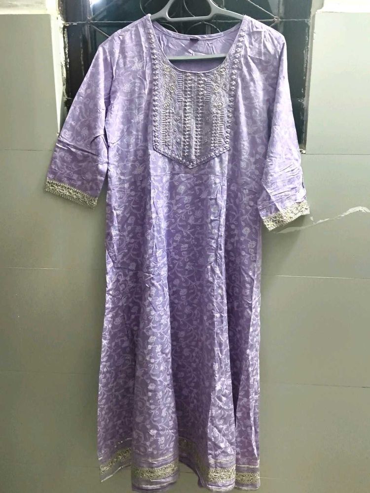 Beautiful Lavender Kurta with Embellished Neckline