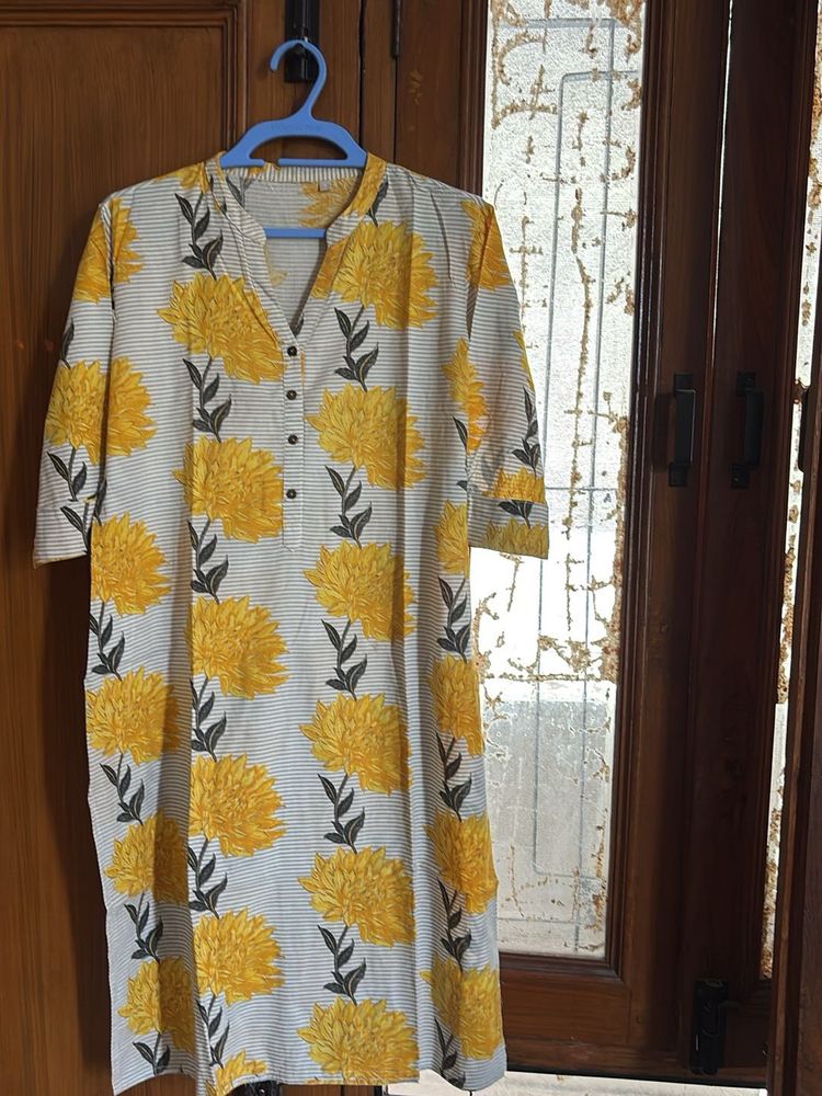 Yellow Floral Print Kurta