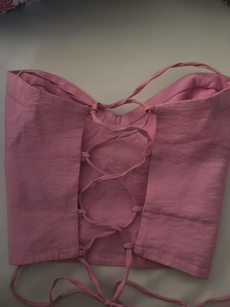 Zara Pink Back Tie-Up Corset Top XS