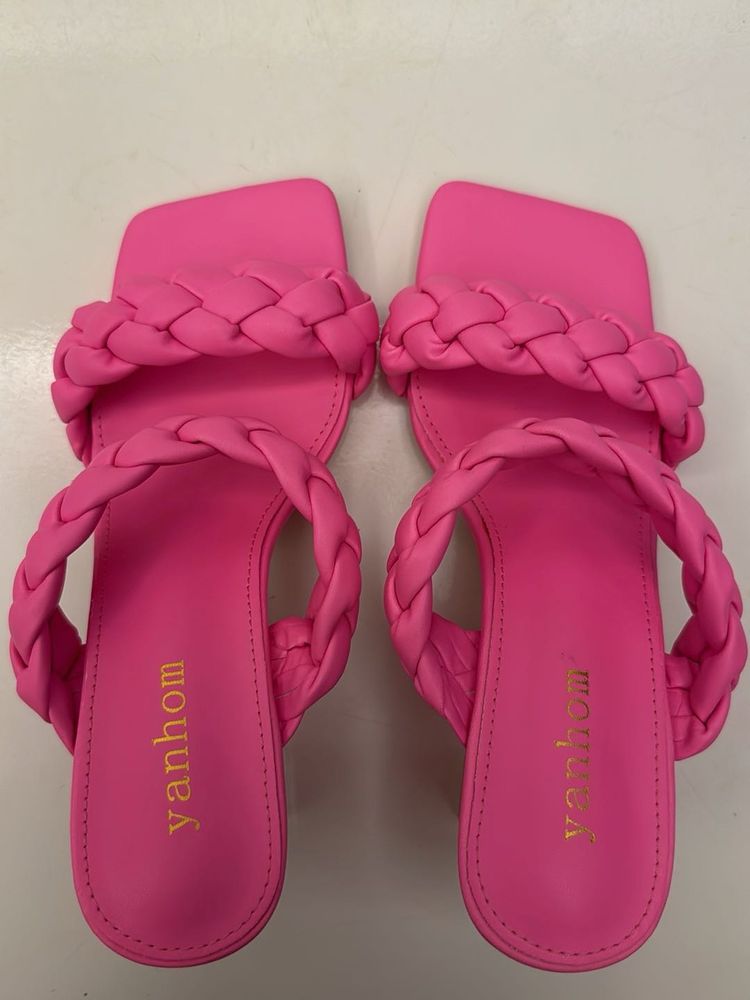 Bright Pink Braided Flat Sandals