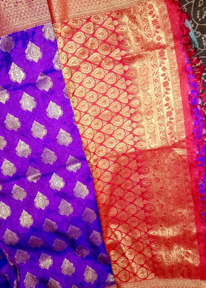 Vibrant Purple &amp; Red Banarasi Silk Saree