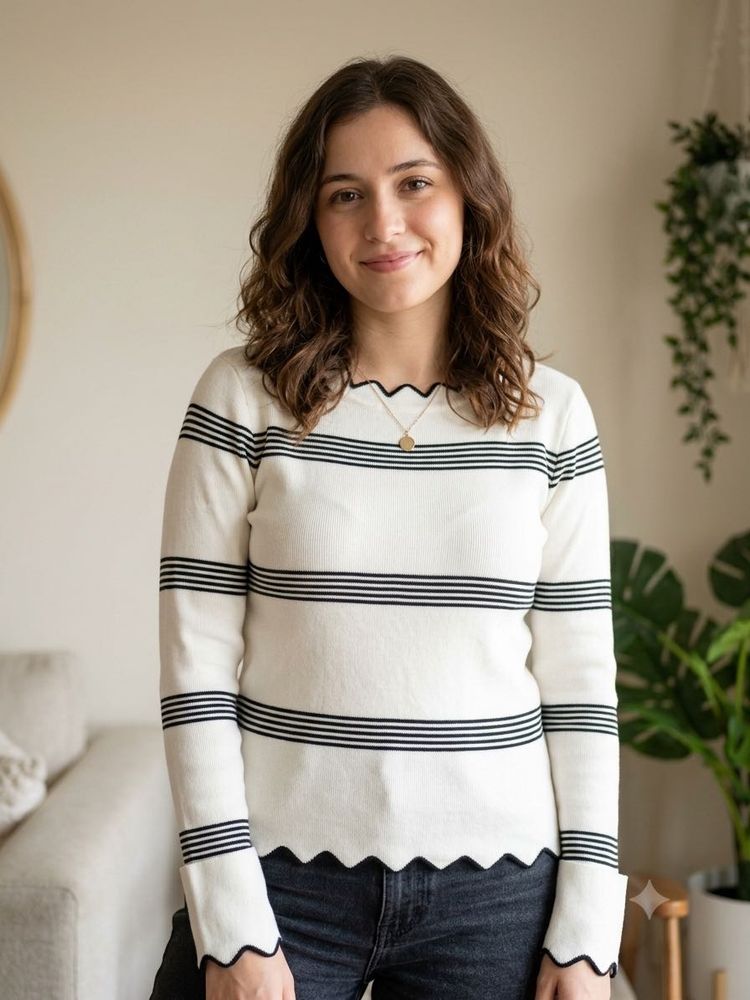 Striped Scalloped Sweater