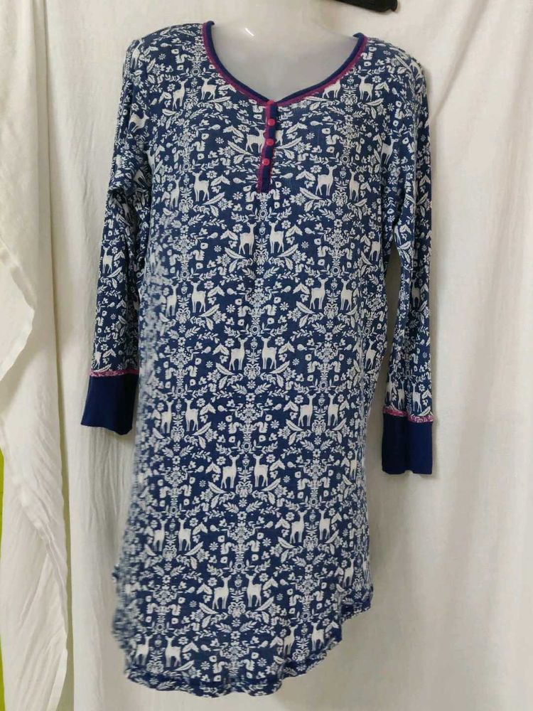 Cozy Blue Deer Print Nightgown