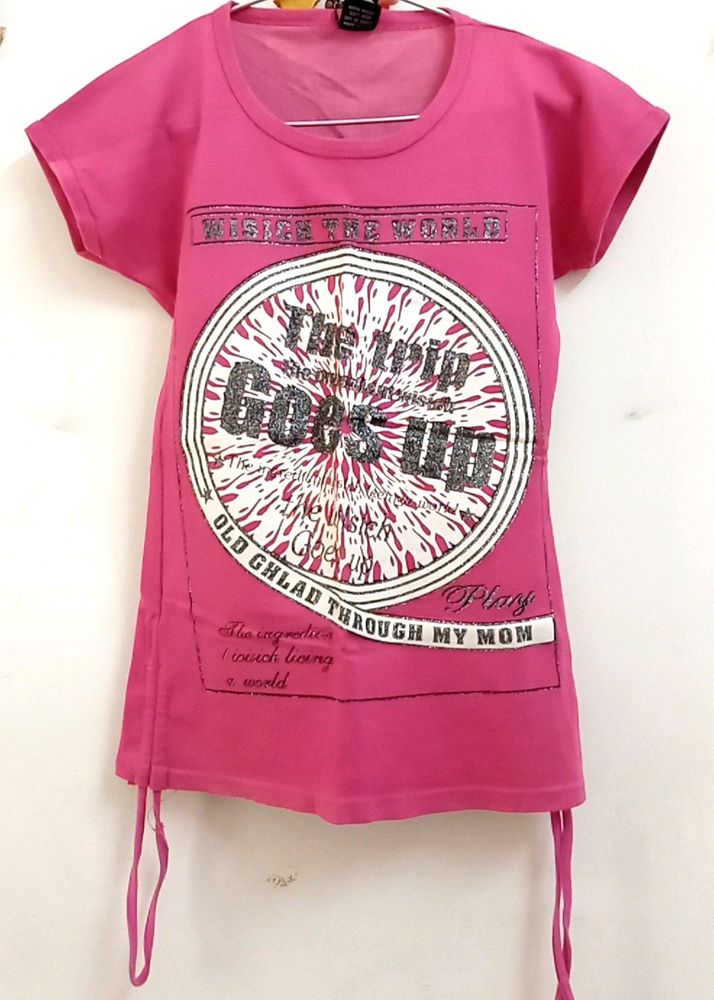 Dream Heart Pink Stylish Top For Girls, Size -S