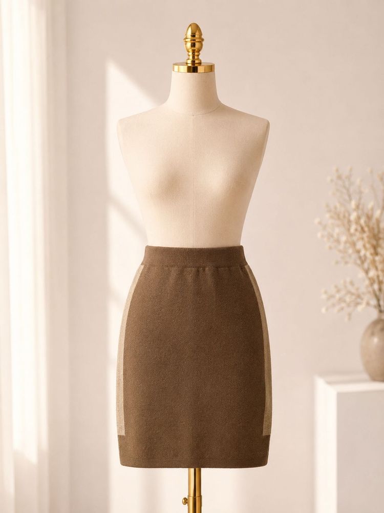 Brown Knit Mini Skirt with Side Stripe
