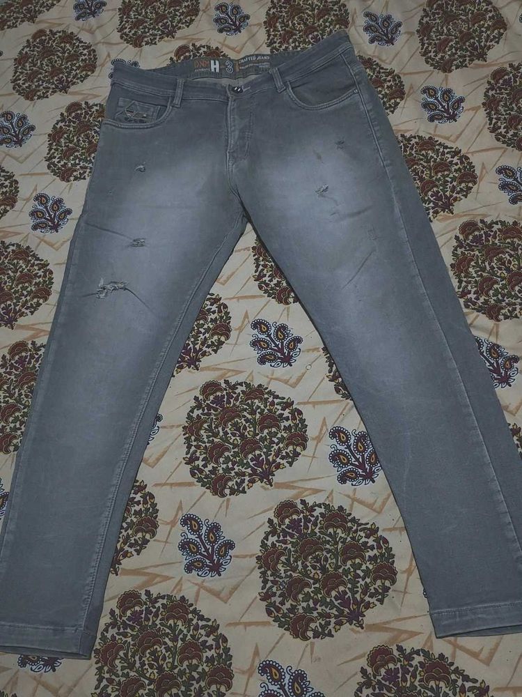 Men's Grey Distressed Jeans