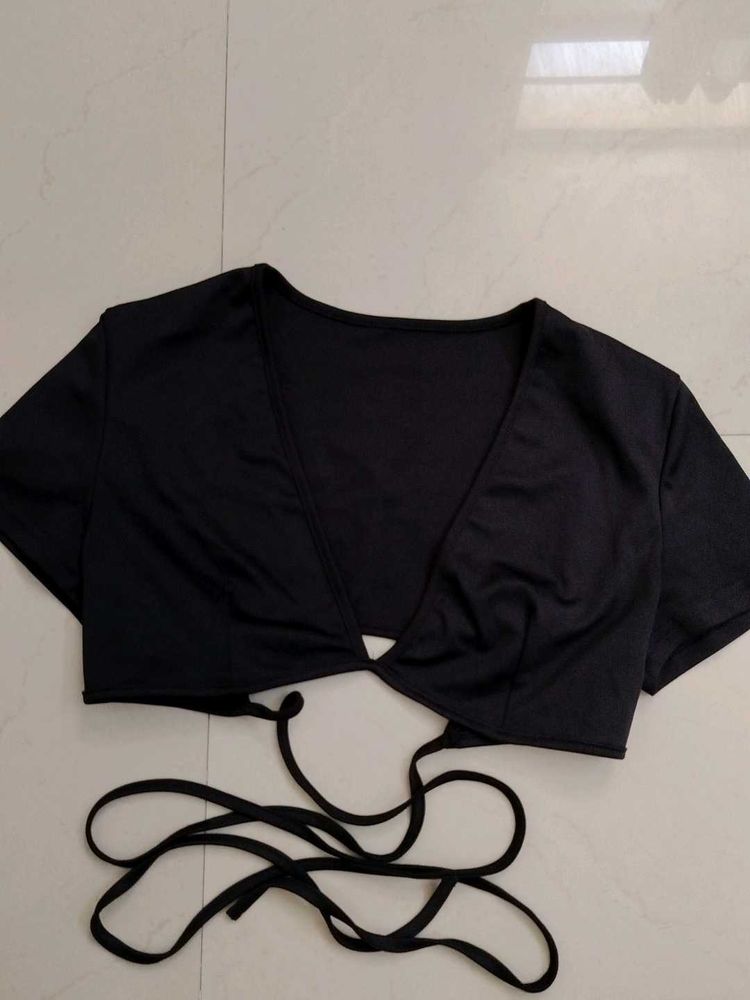 Black Tie-Front Crop Top