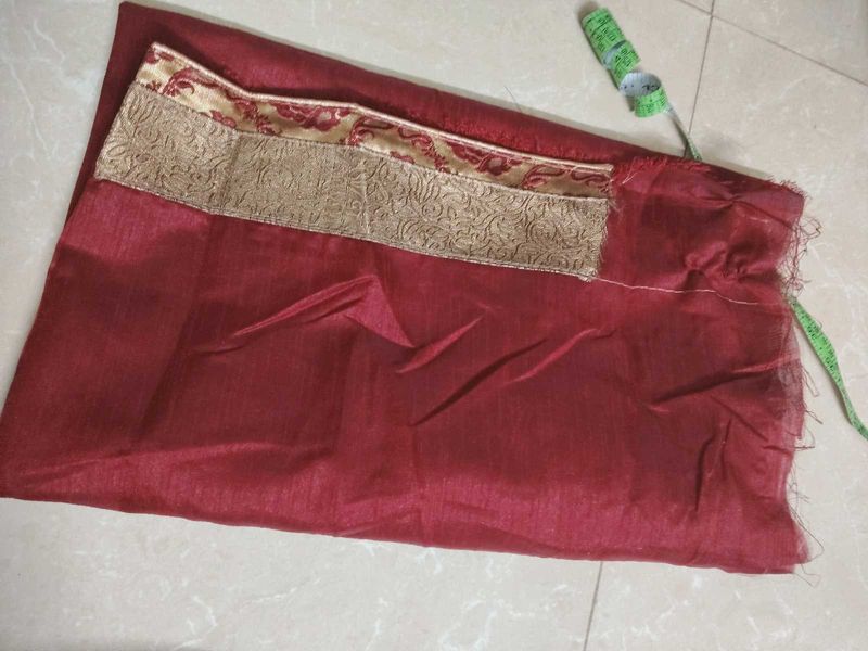 Maroon Saree blouse material with Gold Border