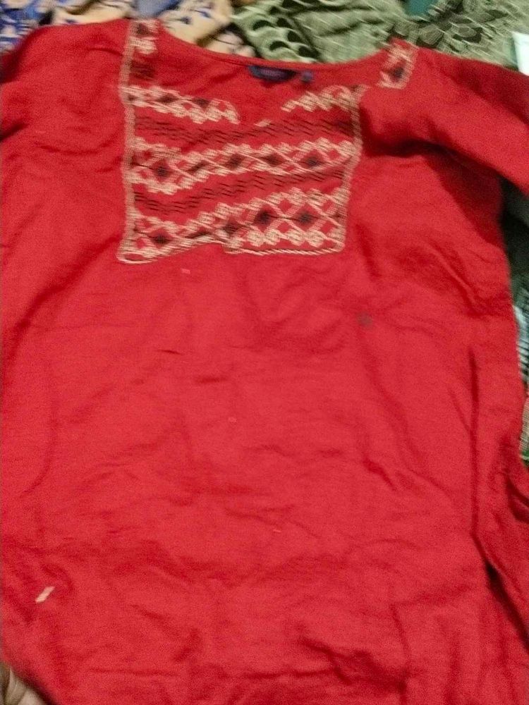 Vibrant Red Embroidered Kurta