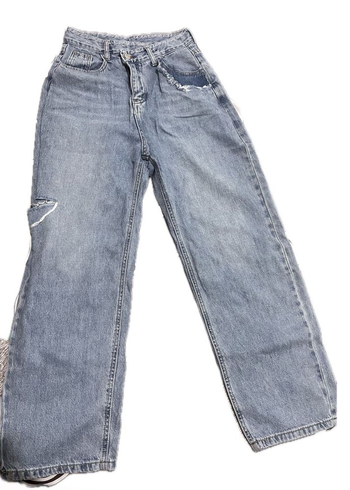 Light Wash Distressed Wide Leg Jeans