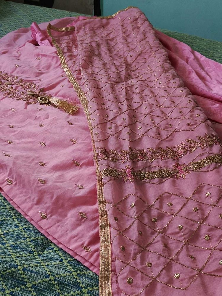 Pink Embroidered Kurta with Dupatta
