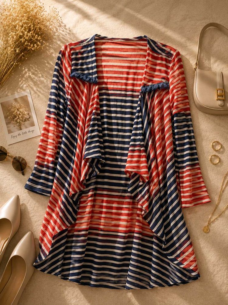 Striped Open Front Cardigan