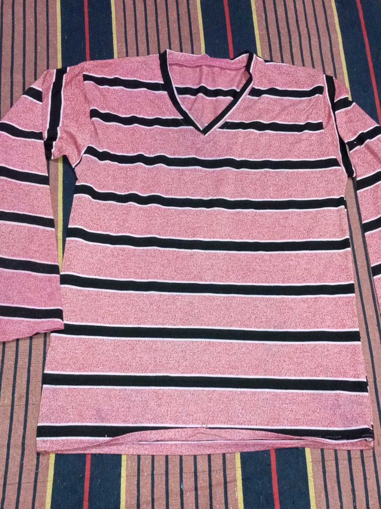 Striped V-Neck Long Sleeve Top