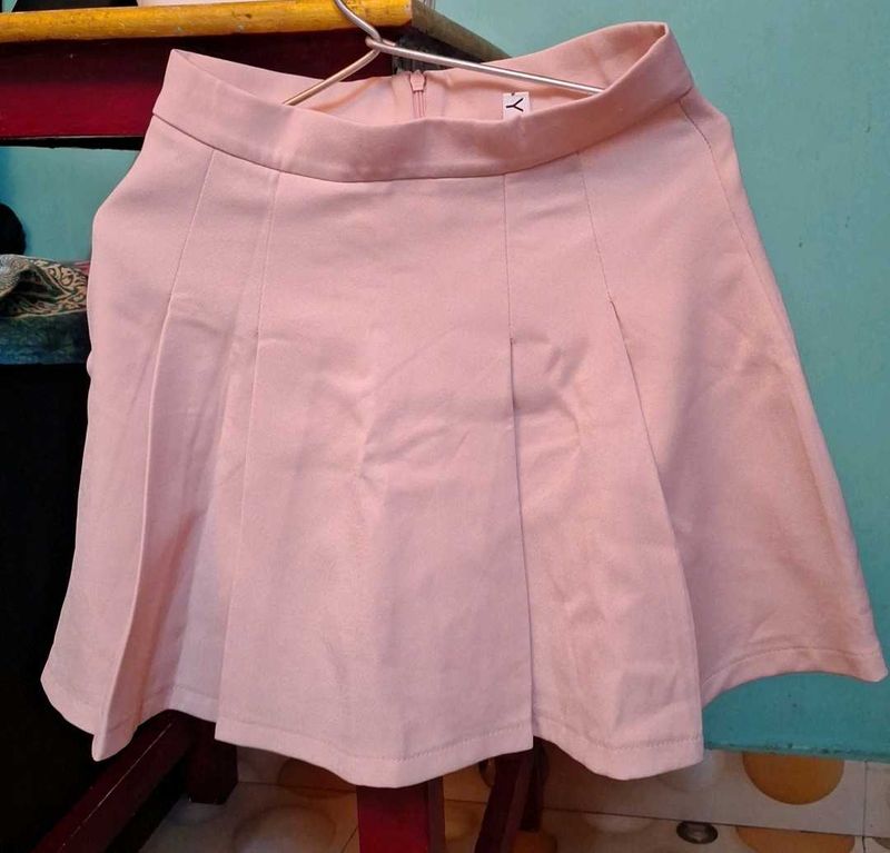 Baby pink pleated mini skirt/High waist
