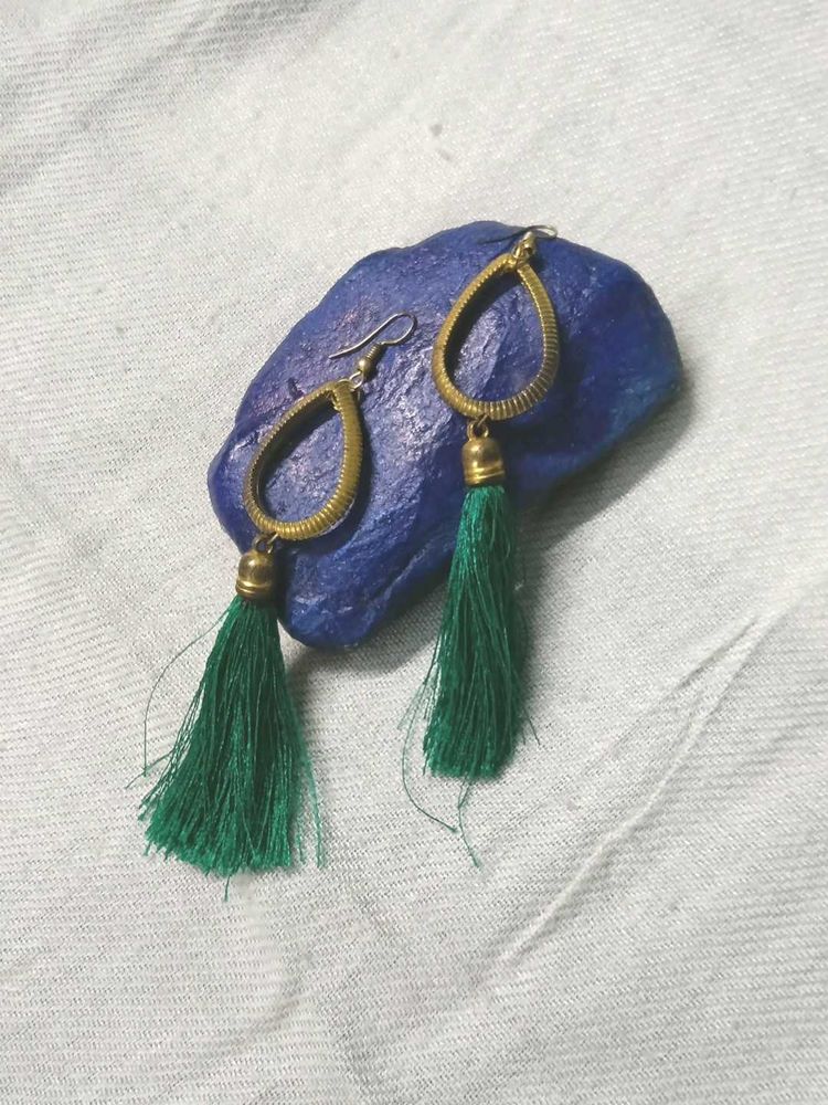 Green Tassel Drop Earrings